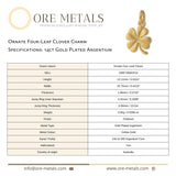 14ct Gold Plated - Ornate Four-Leaf Clover Charm