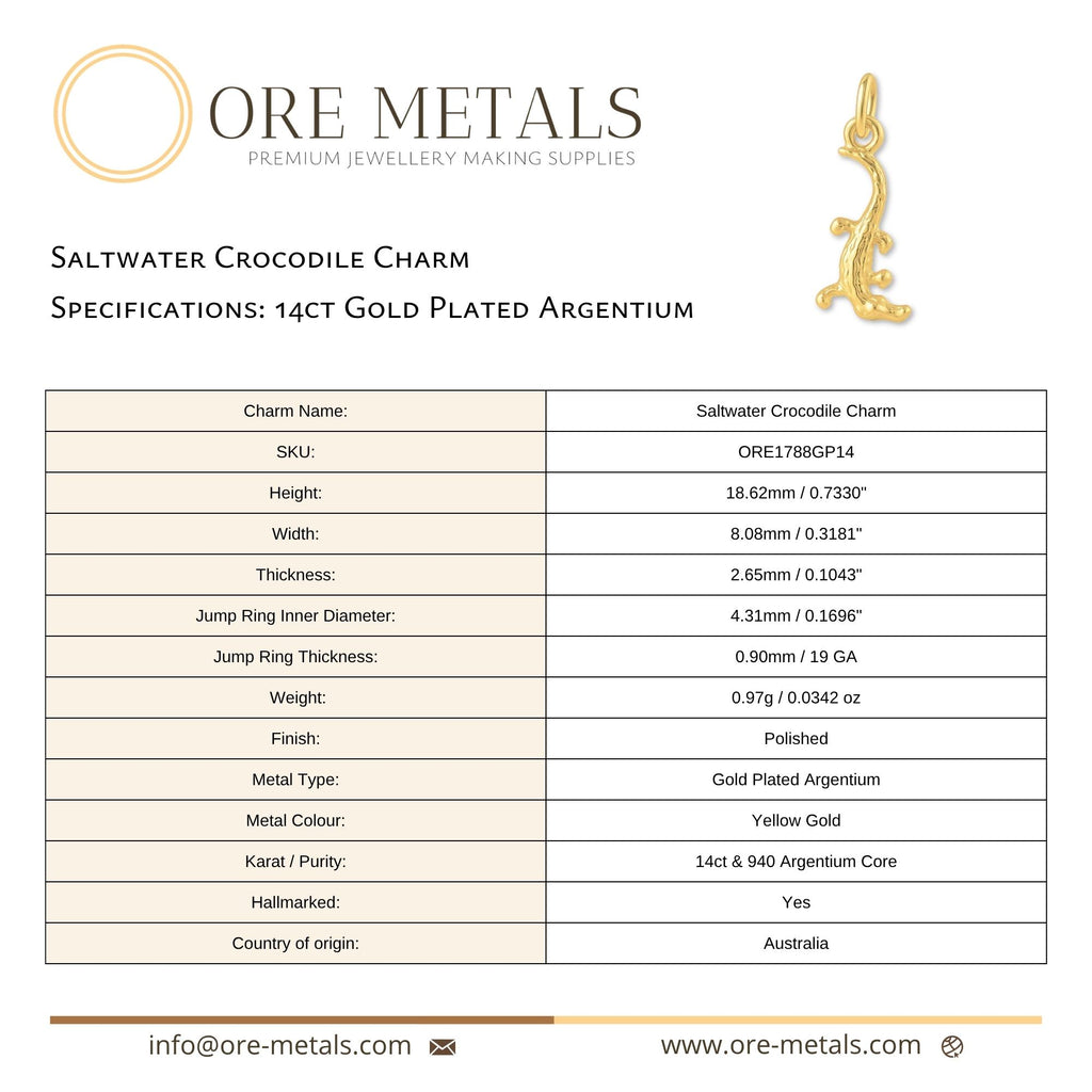 14ct Gold Plated - Saltwater Crocodile Charm