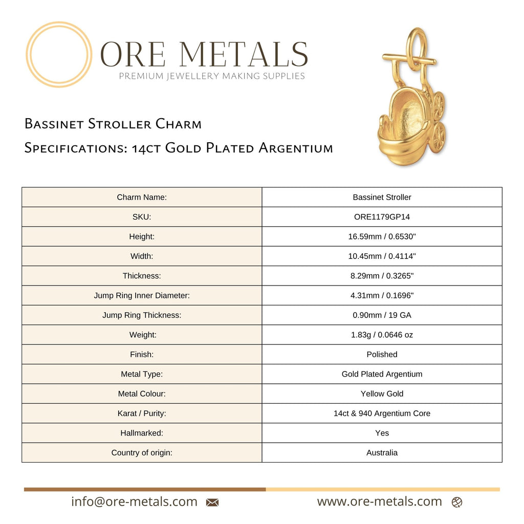 14ct Gold Plated - Bassinet Stroller Charm