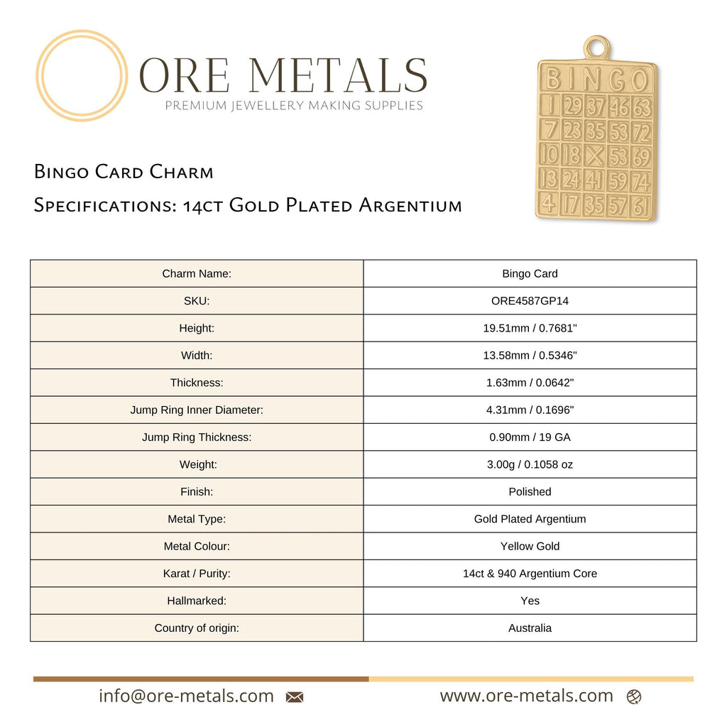 14ct Gold Plated - Bingo Card Charm