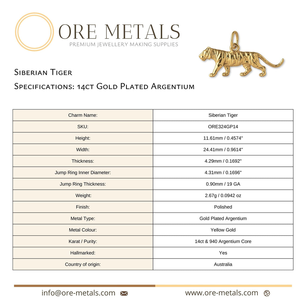 14ct Gold Plated - Siberian Tiger Charm