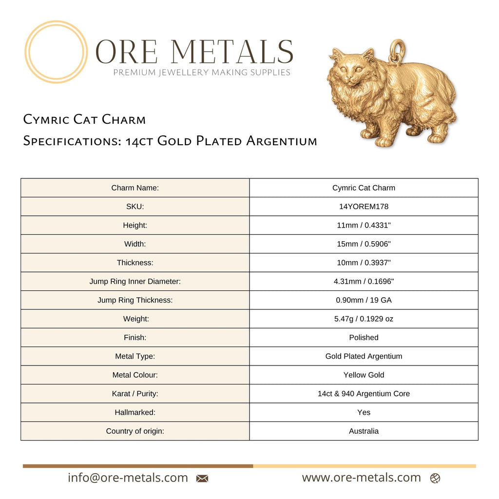 14ct Gold Plated - Cymric Cat Charm