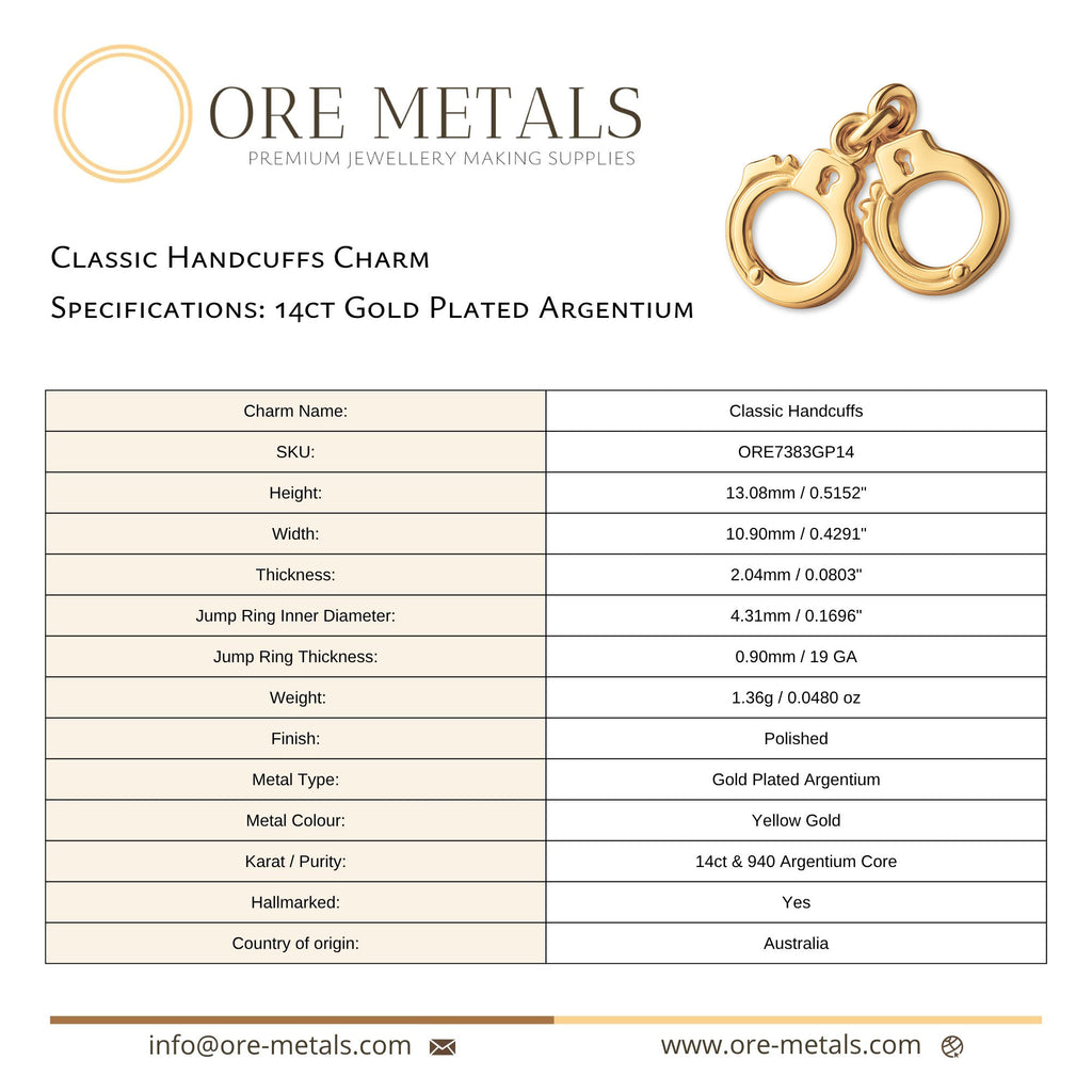 14ct Gold Plated - Classic Handcuffs Charm