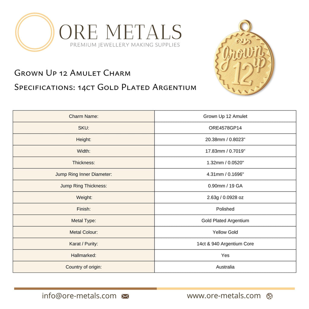 14ct Gold Plated - Grown Up 12 Amulet Charm