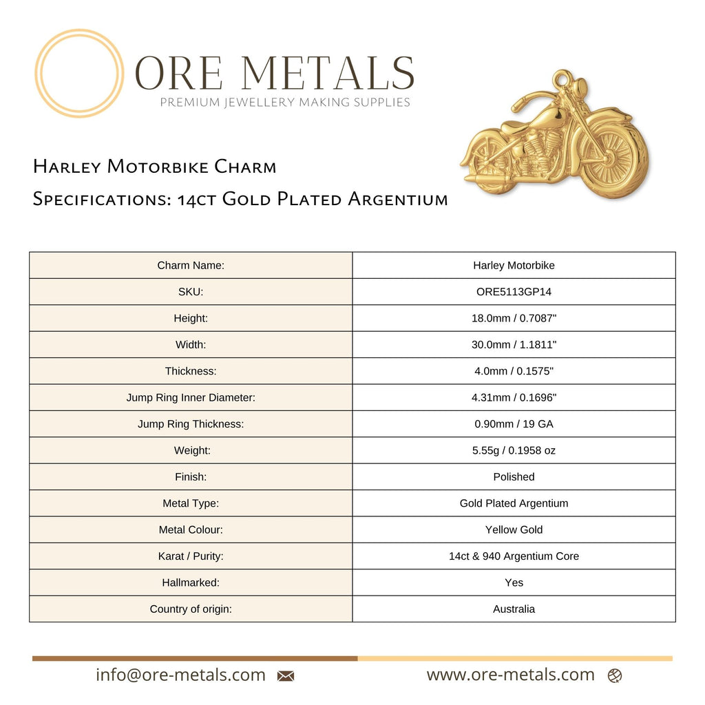 14ct Gold Plated - Harley Motorbike Charm
