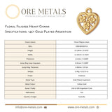 14ct Gold Plated - Floral Filigree Heart Charm