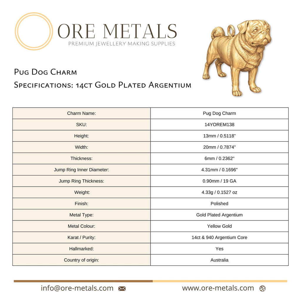 14ct Gold Plated - Pug Dog Charm
