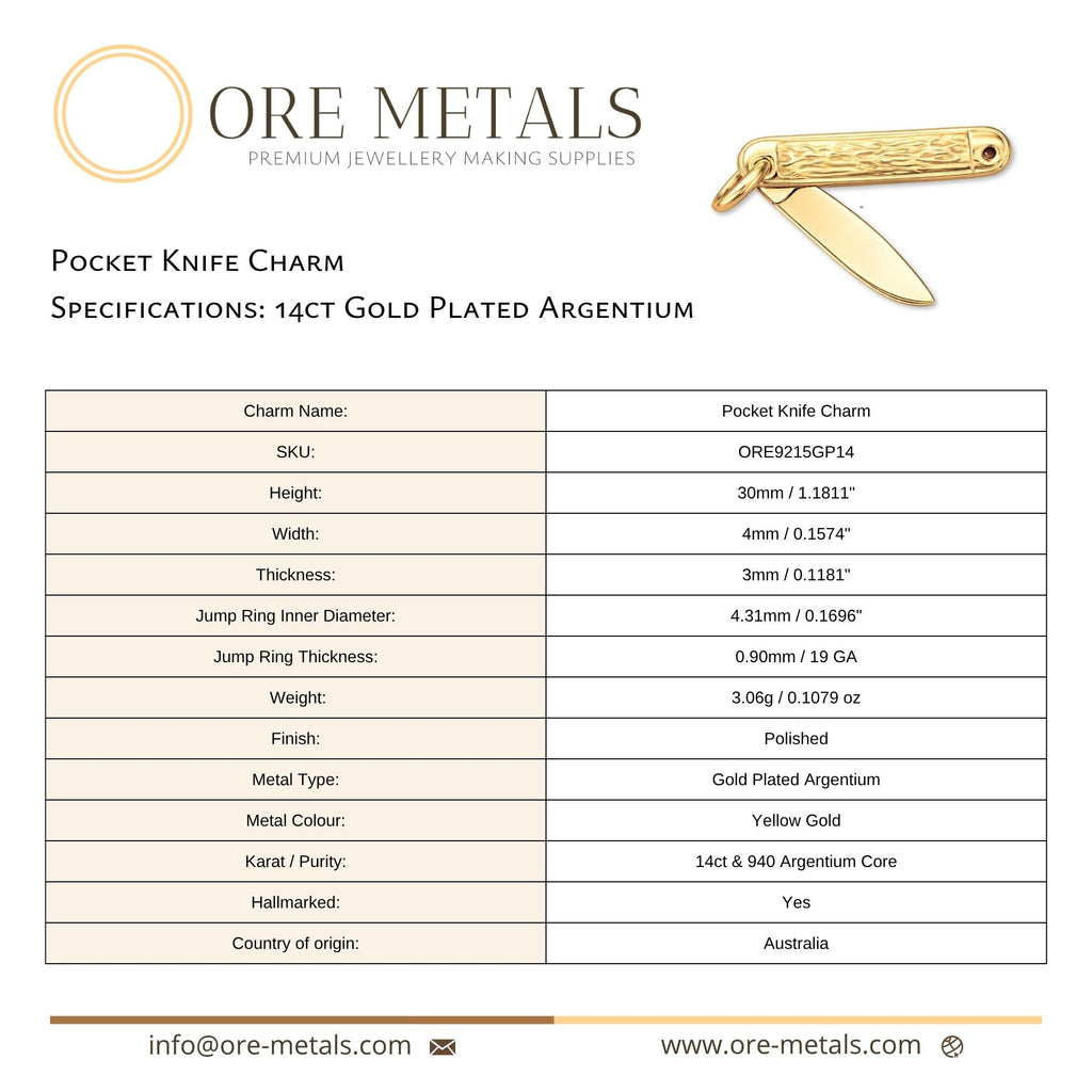 14ct Gold Plated - Folding Pocket Knife Charm