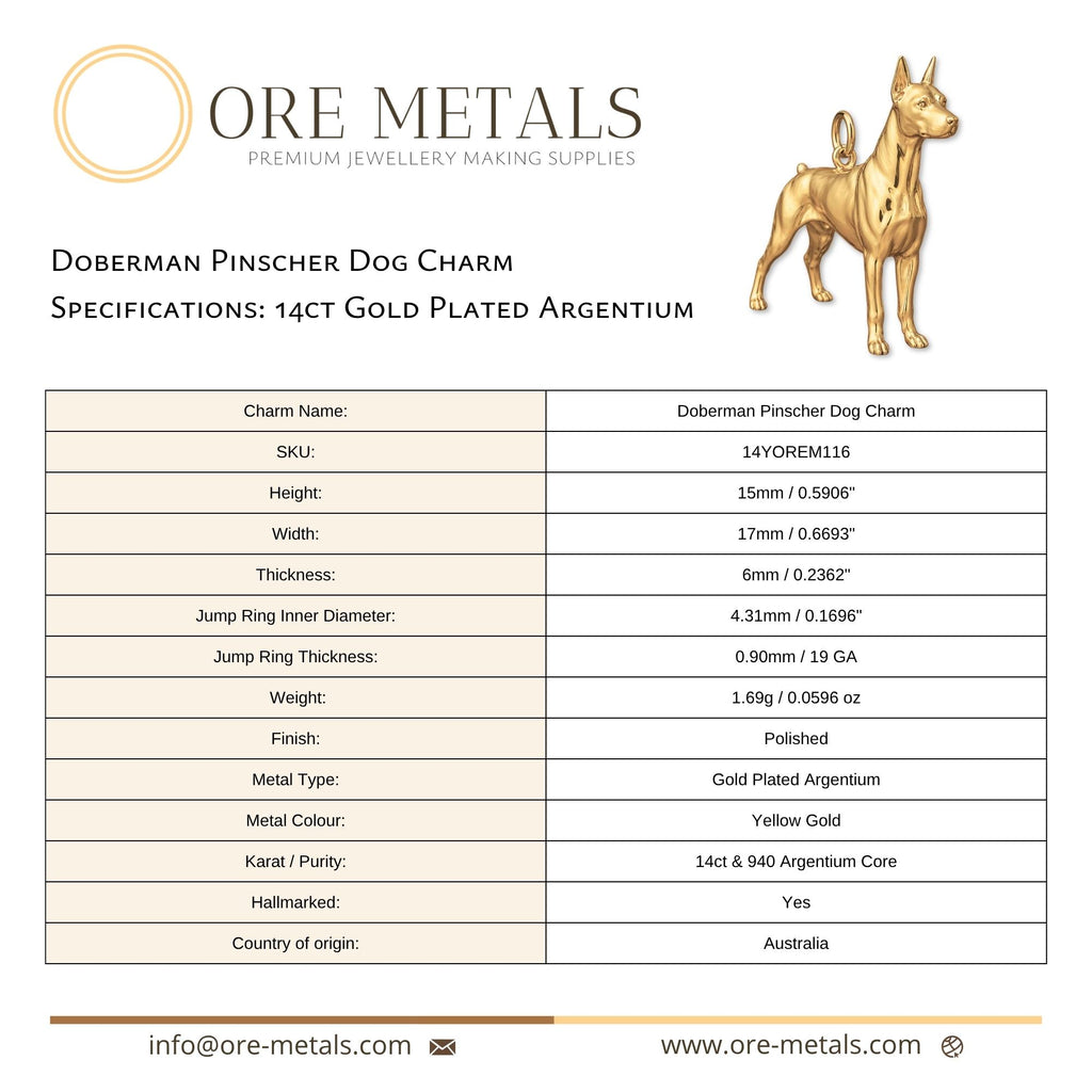 14ct Gold Plated - Doberman Pinscher Dog Charm