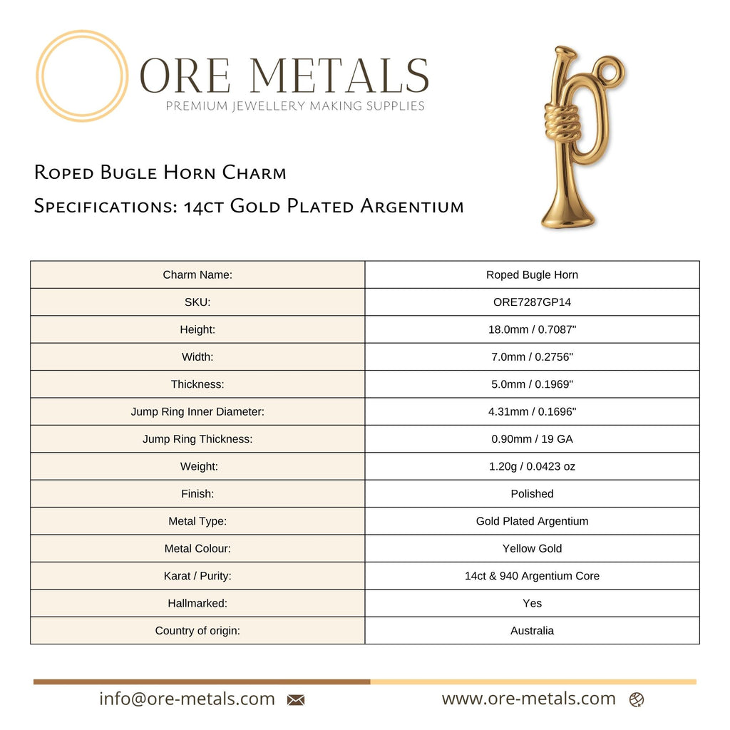 14ct Gold Plated - Roped Bugle Horn Charm