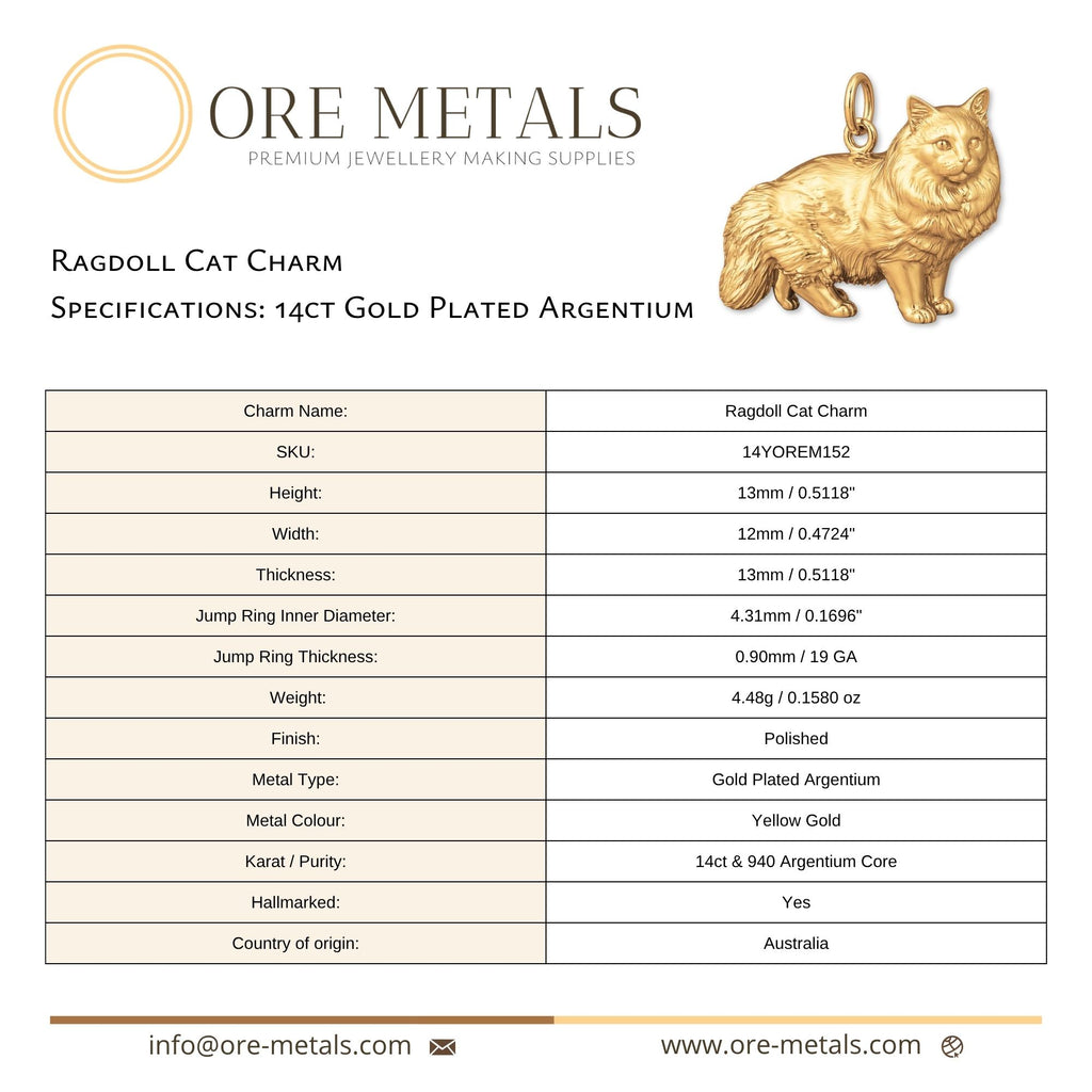 14ct Gold Plated - Ragdoll Cat Charm