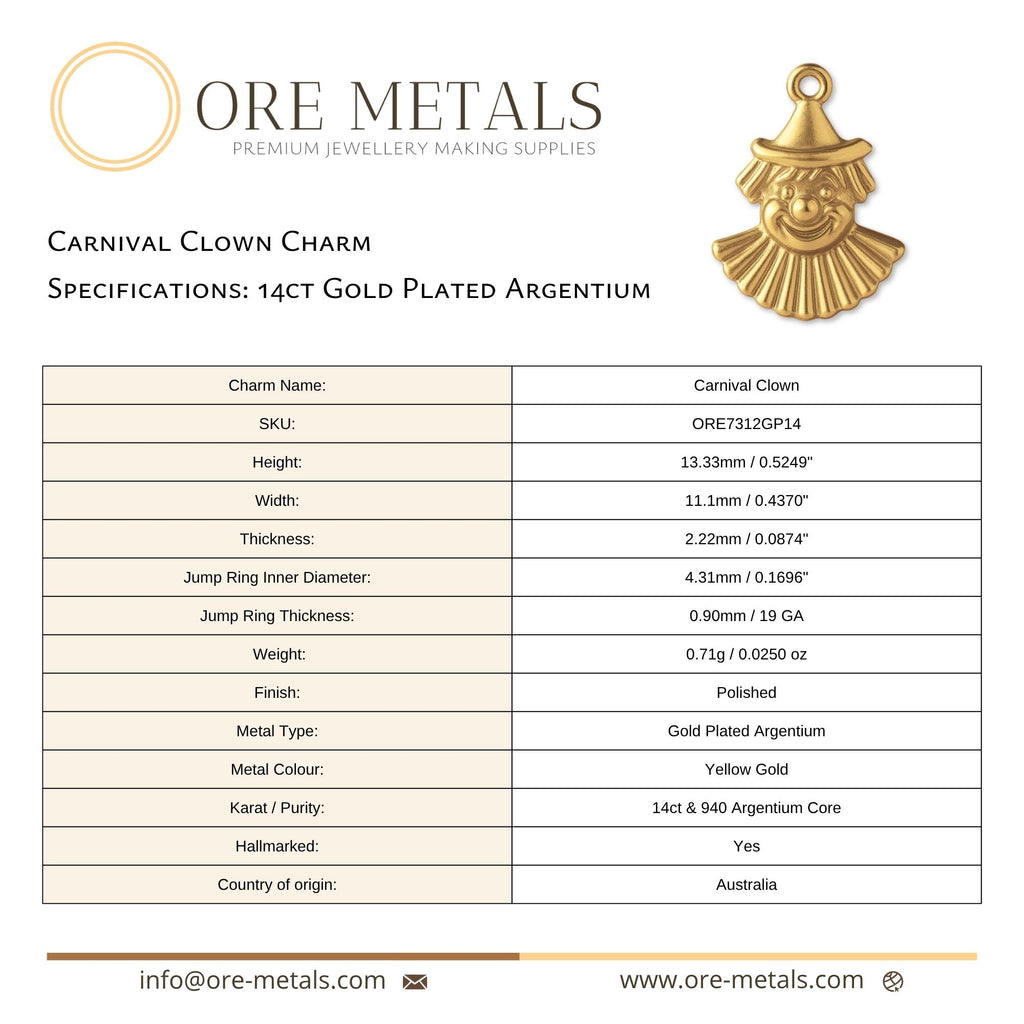 14ct Gold Plated - Carnival Clown Charm