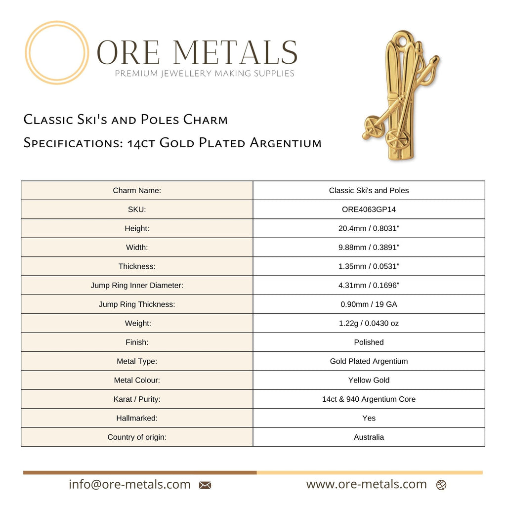 14ct Gold Plated - Classic Ski's and Poles Charm