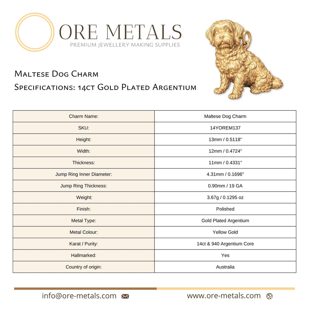 14ct Gold Plated - Maltese Dog Charm