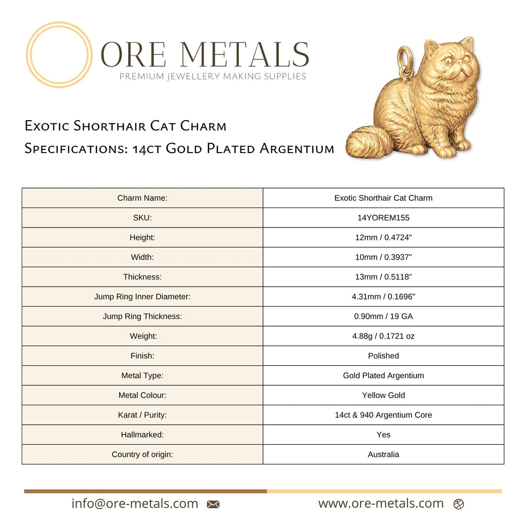 14ct Gold Plated - Exotic Shorthair Cat Charm