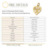 14ct Gold Plated - Sweet 16 Openwork Heart Charm