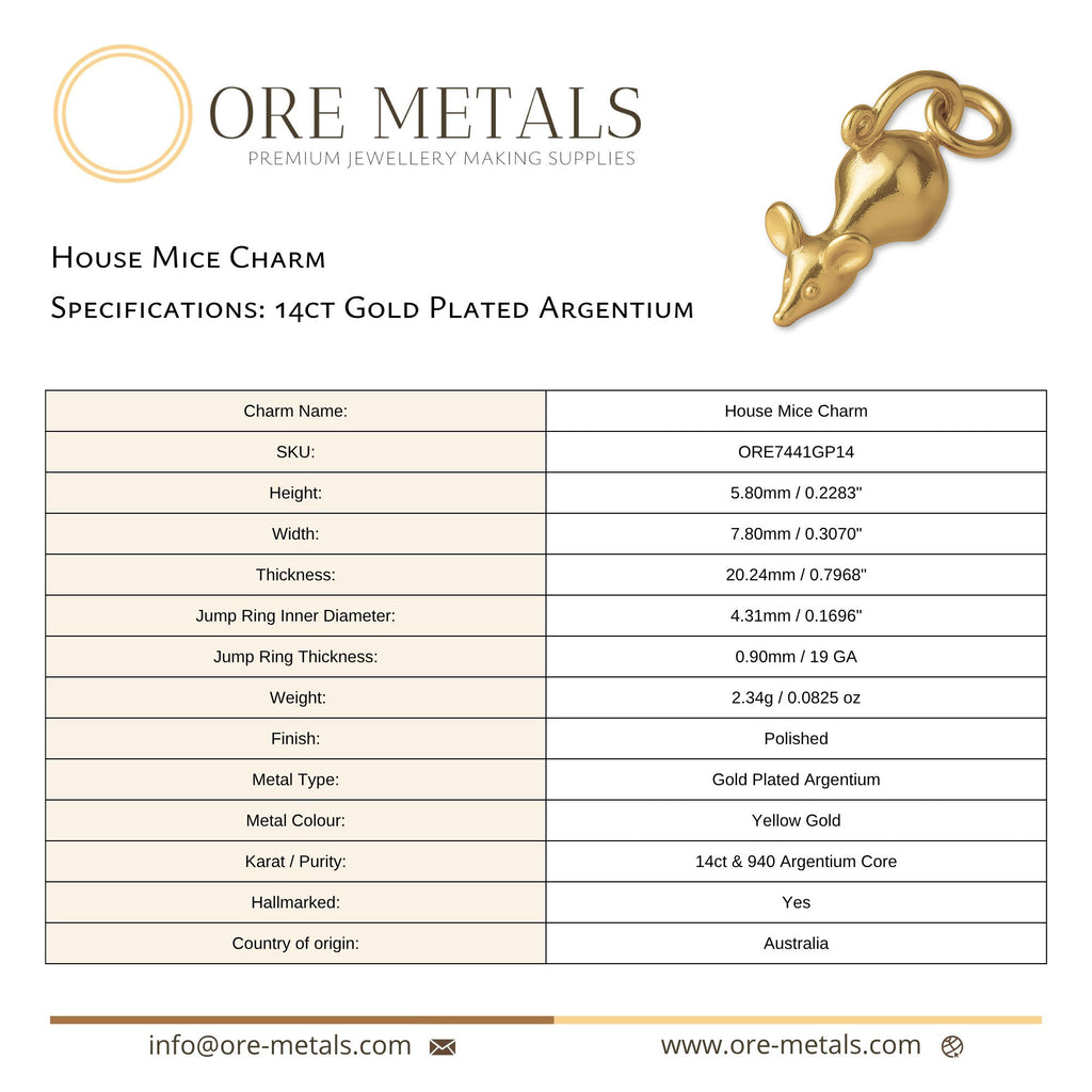 14ct Gold Plated - House Mice Charm