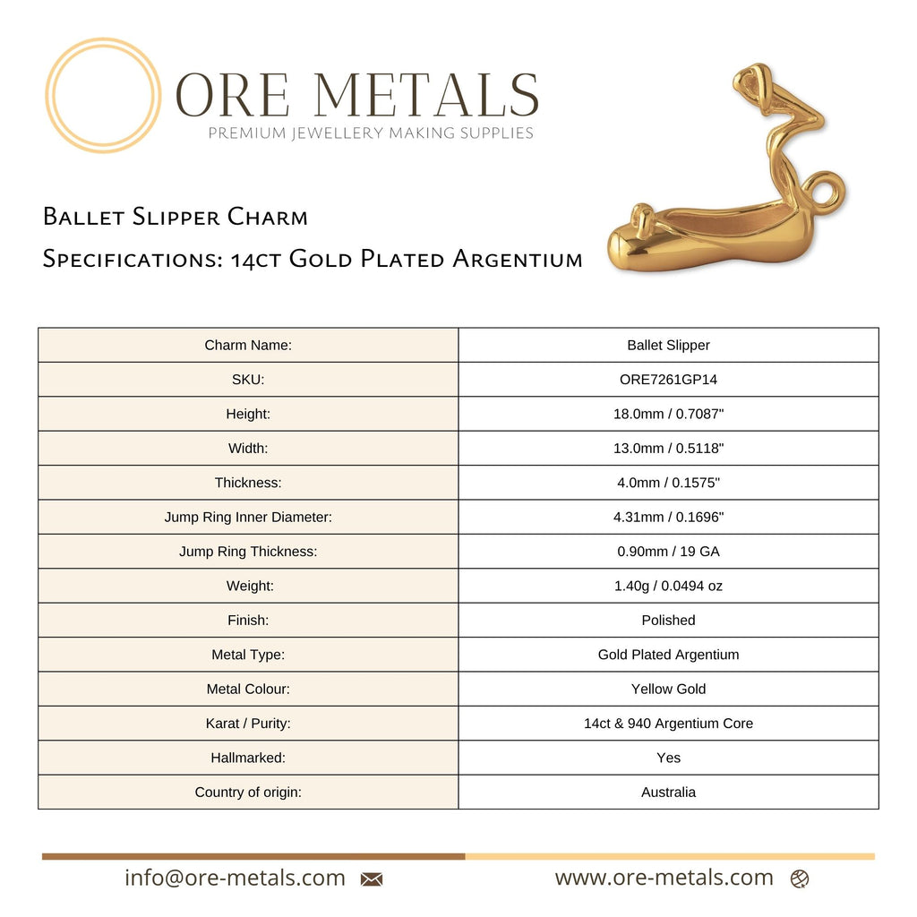 14ct Gold Plated - Ballet Slipper Charm