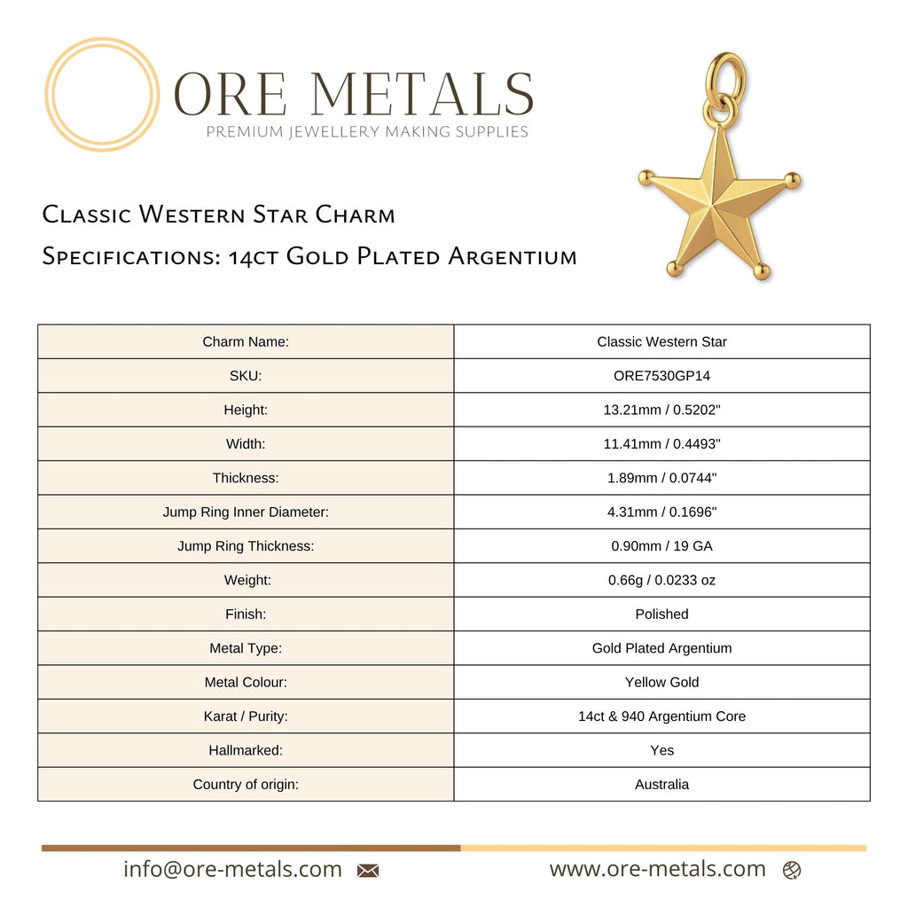 14ct Gold Plated - Classic Western Star Charm