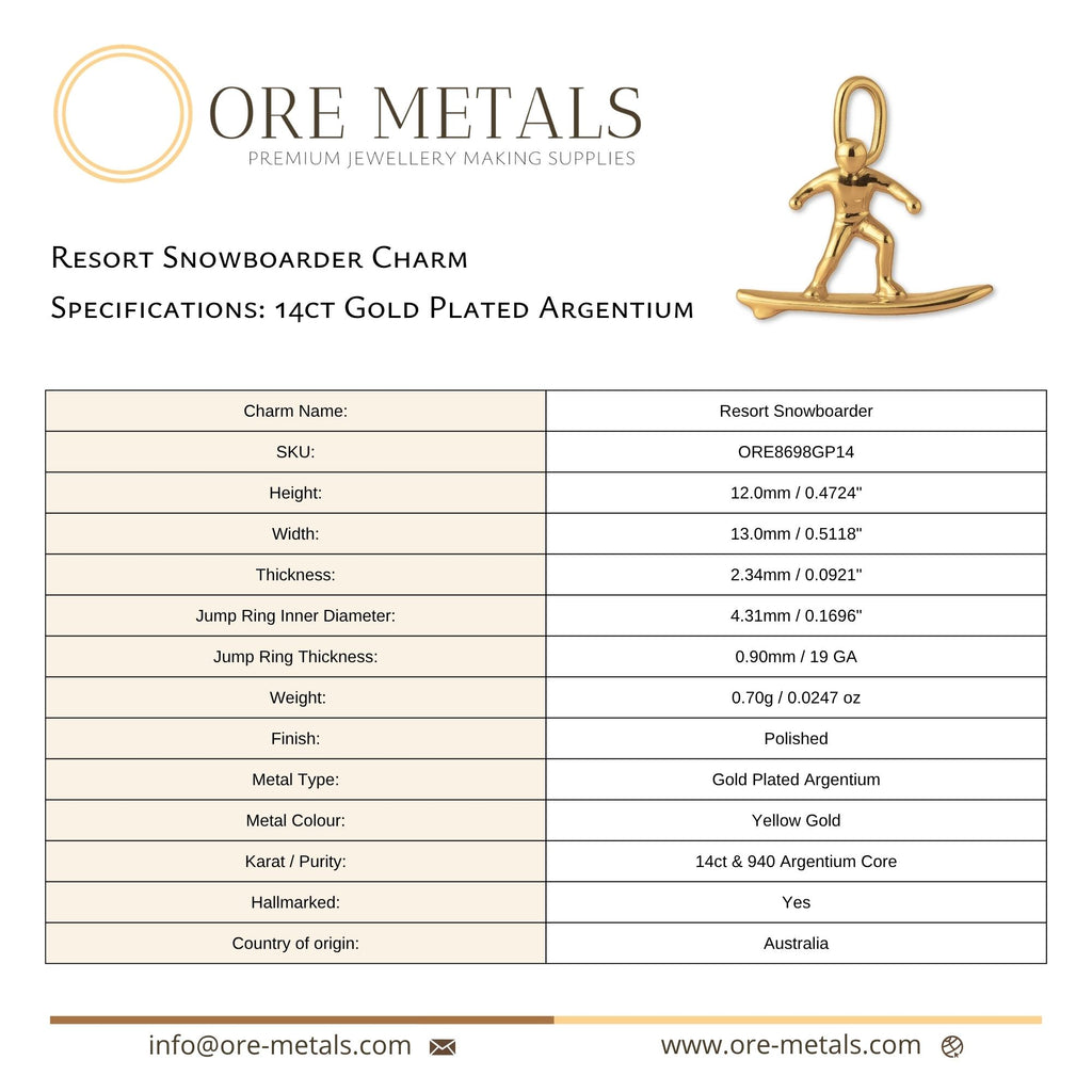 14ct Gold Plated - Resort Snowboarder Charm