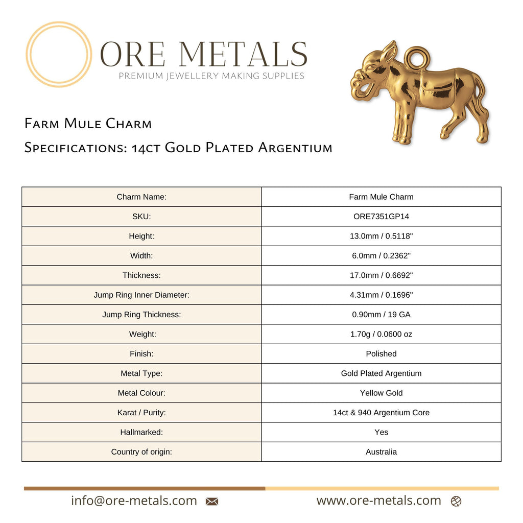 14ct Gold Plated - Farm Mule Charm
