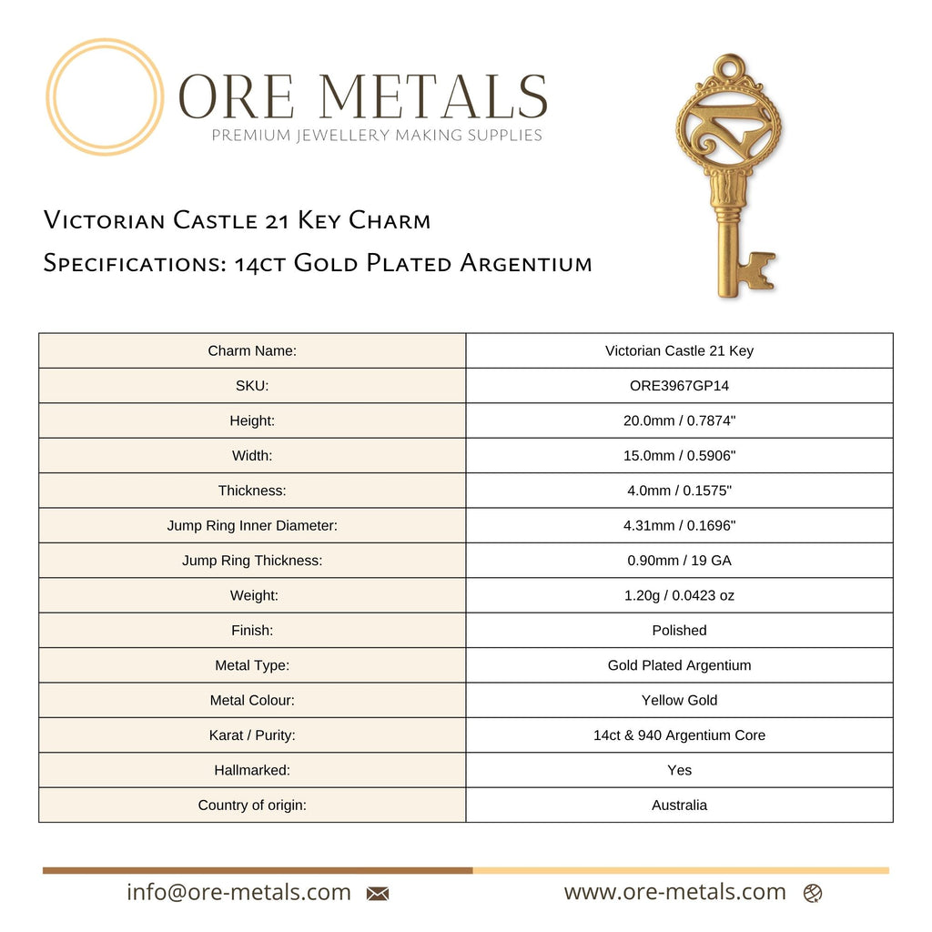 14ct Gold Plated - Victorian Castle 21 Key Charm