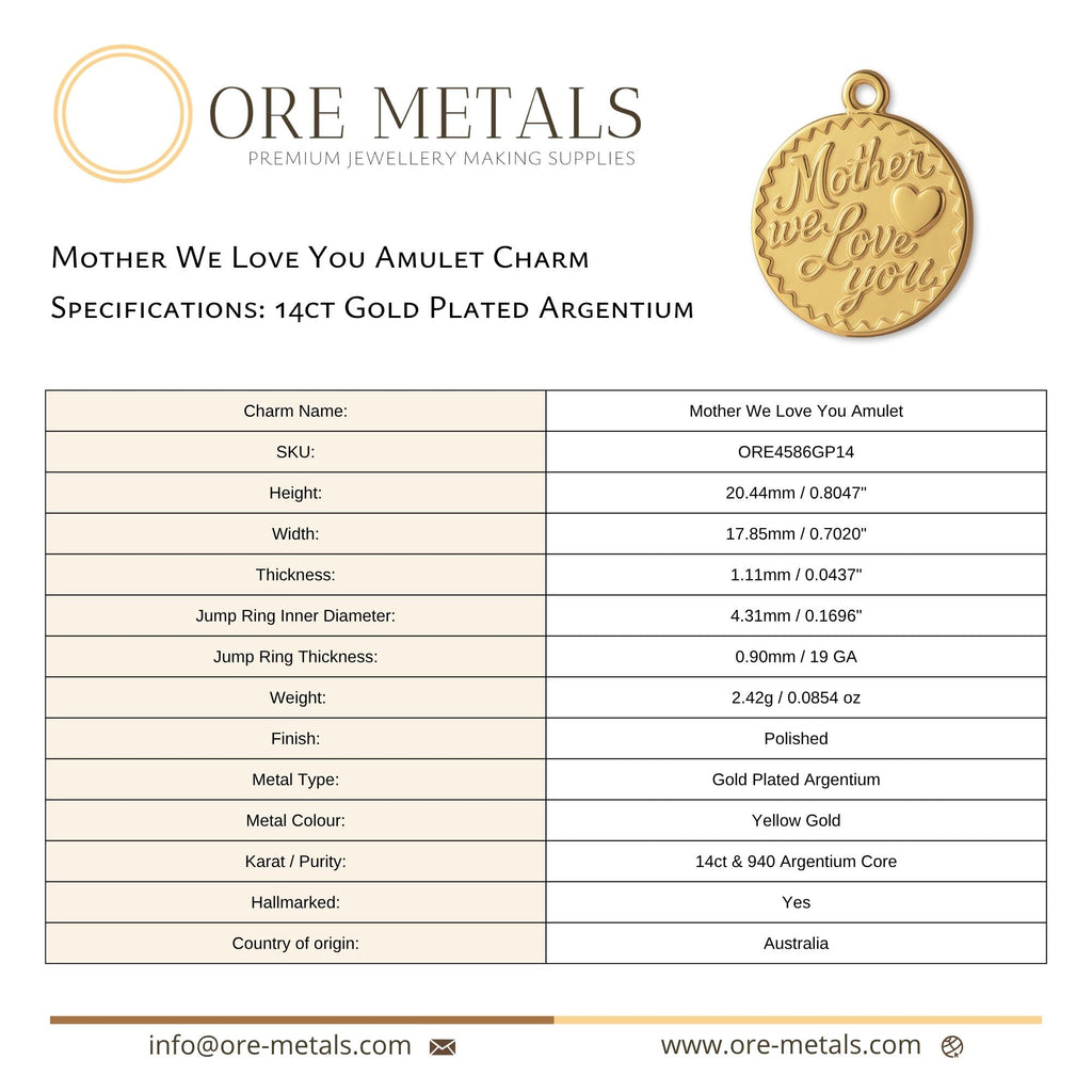 14ct Gold Plated - Mother We Love You Amulet Charm