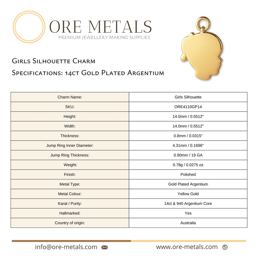 14ct Gold Plated - Girls Silhouette Charm
