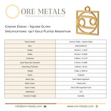 14ct Gold Plated - Cancer Zodiac Square Charm