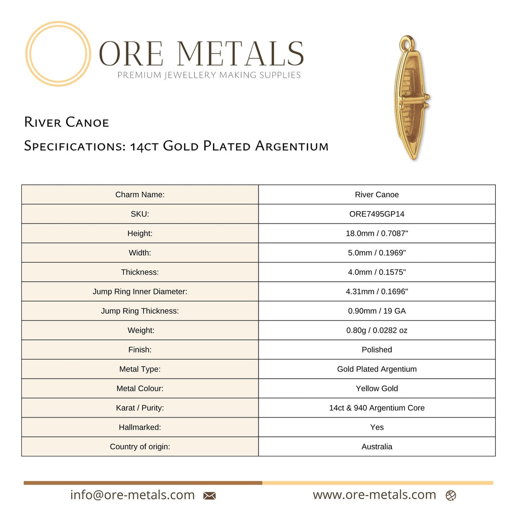 14ct Gold Plated - River Canoe Charm