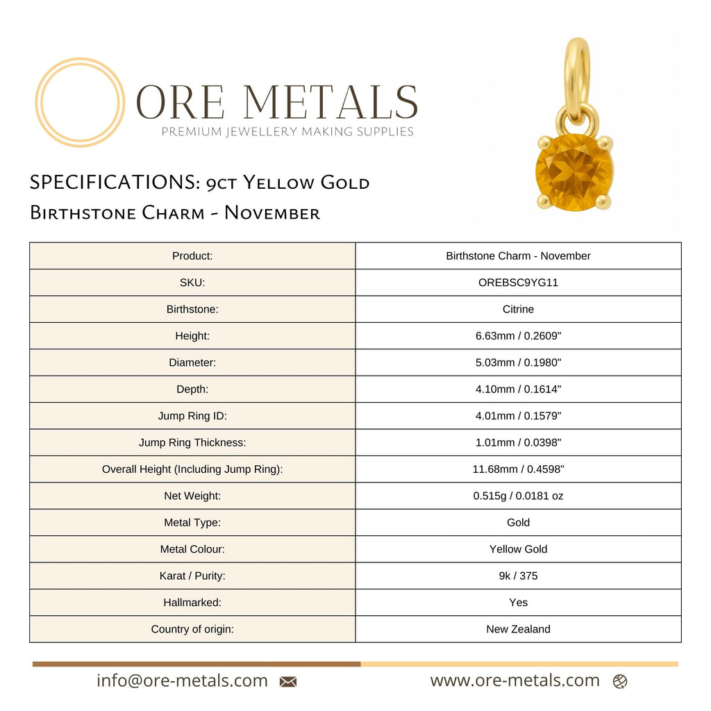 9ct Yellow Gold | Citrine - November Birthstone Charm