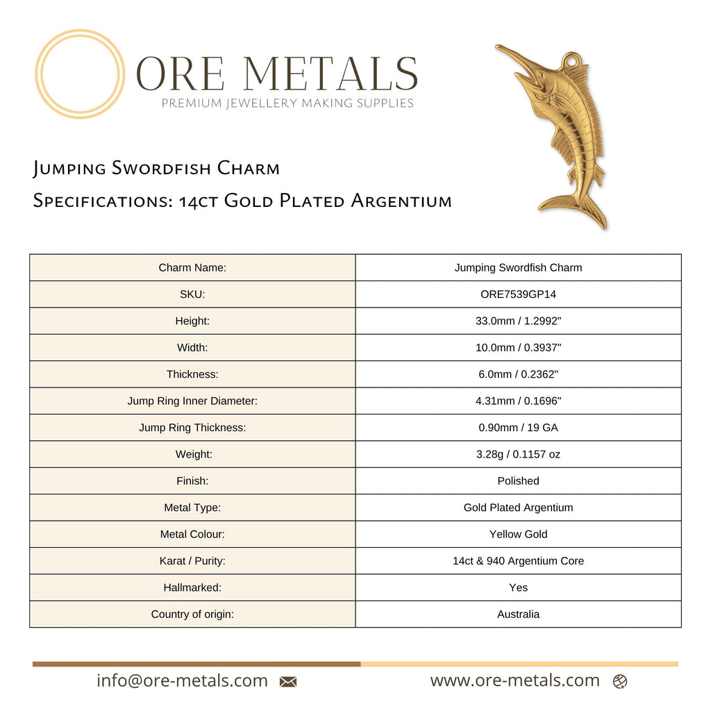 14ct Gold Plated - Jumping Swordfish Charm