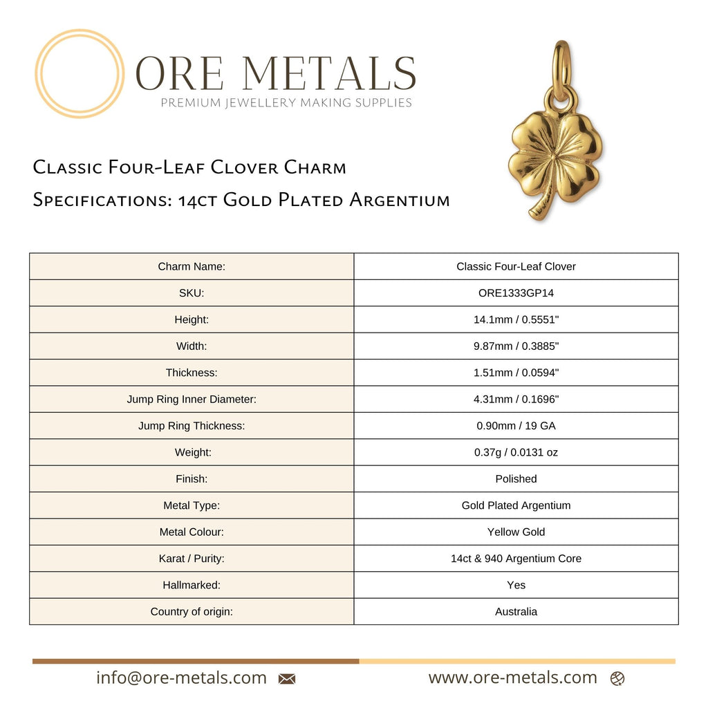 14ct Gold Plated - Classic Four-Leaf Clover Charm
