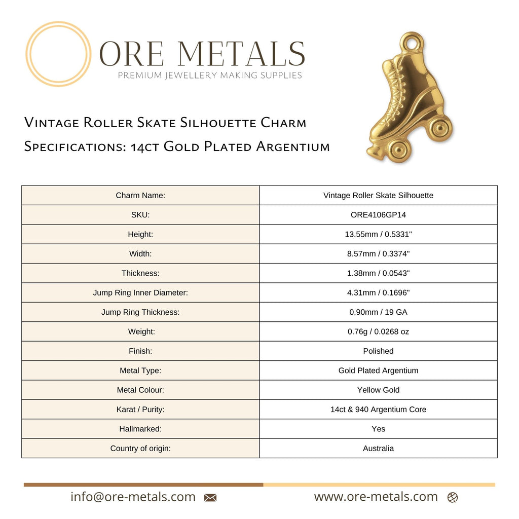 14ct Gold Plated - Vintage Roller Skate Silhouette Charm