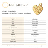 14ct Gold Plated - I Love U Heart Charm