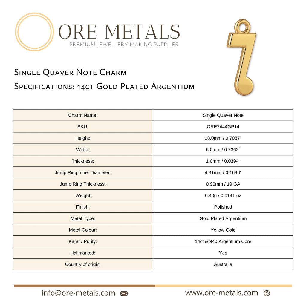 14ct Gold Plated - Single Quaver Note Charm