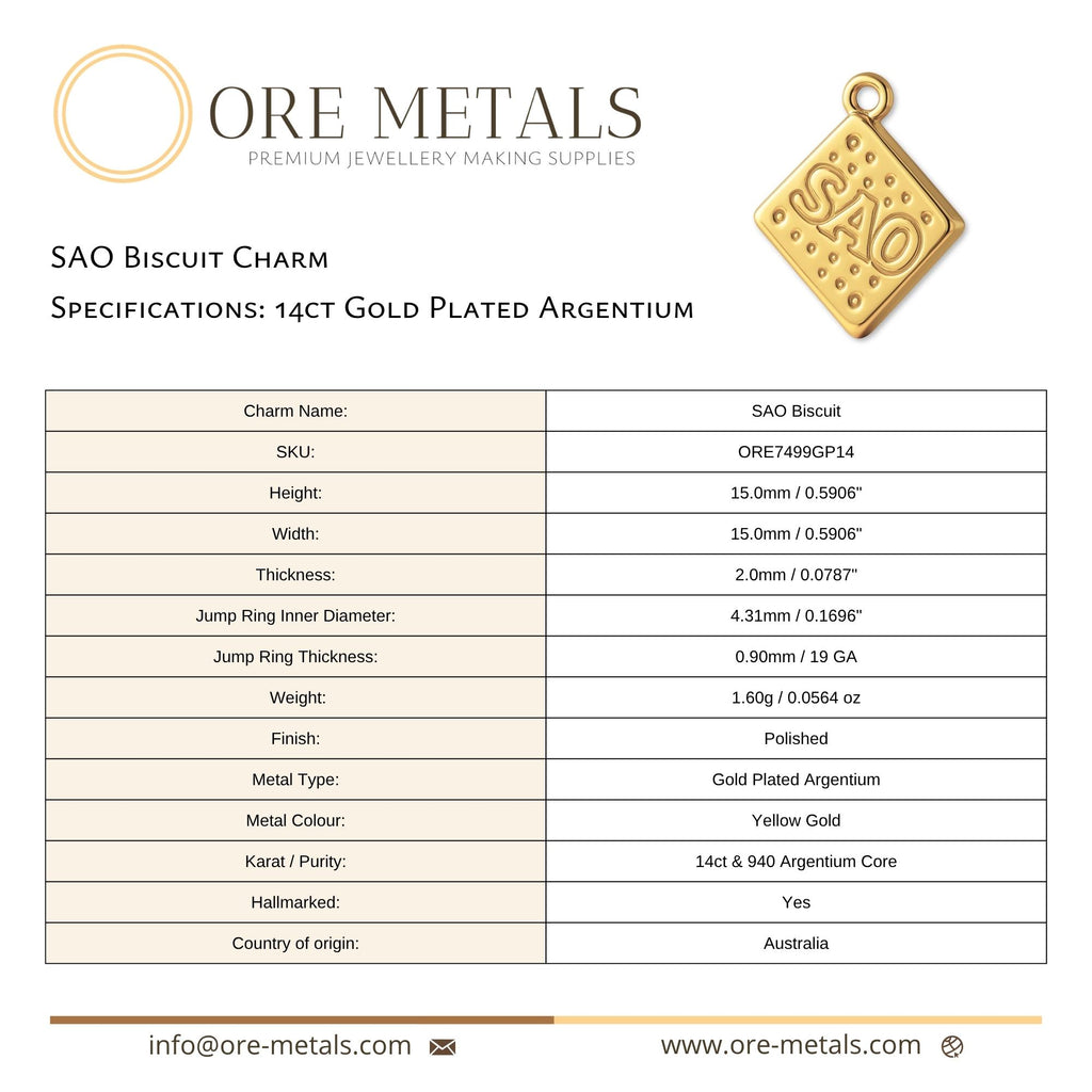 14ct Gold Plated - SAO Biscuit Charm