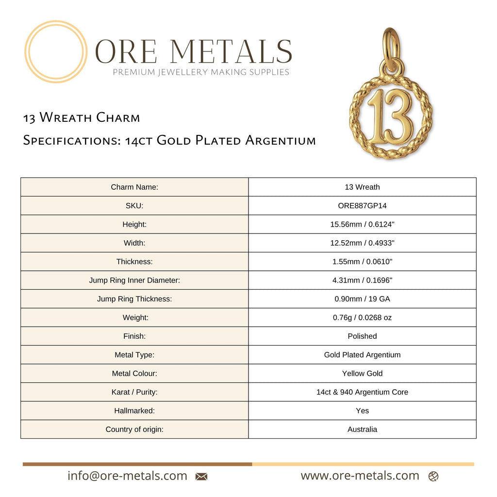 14ct Gold Plated - 13 Wreath Charm