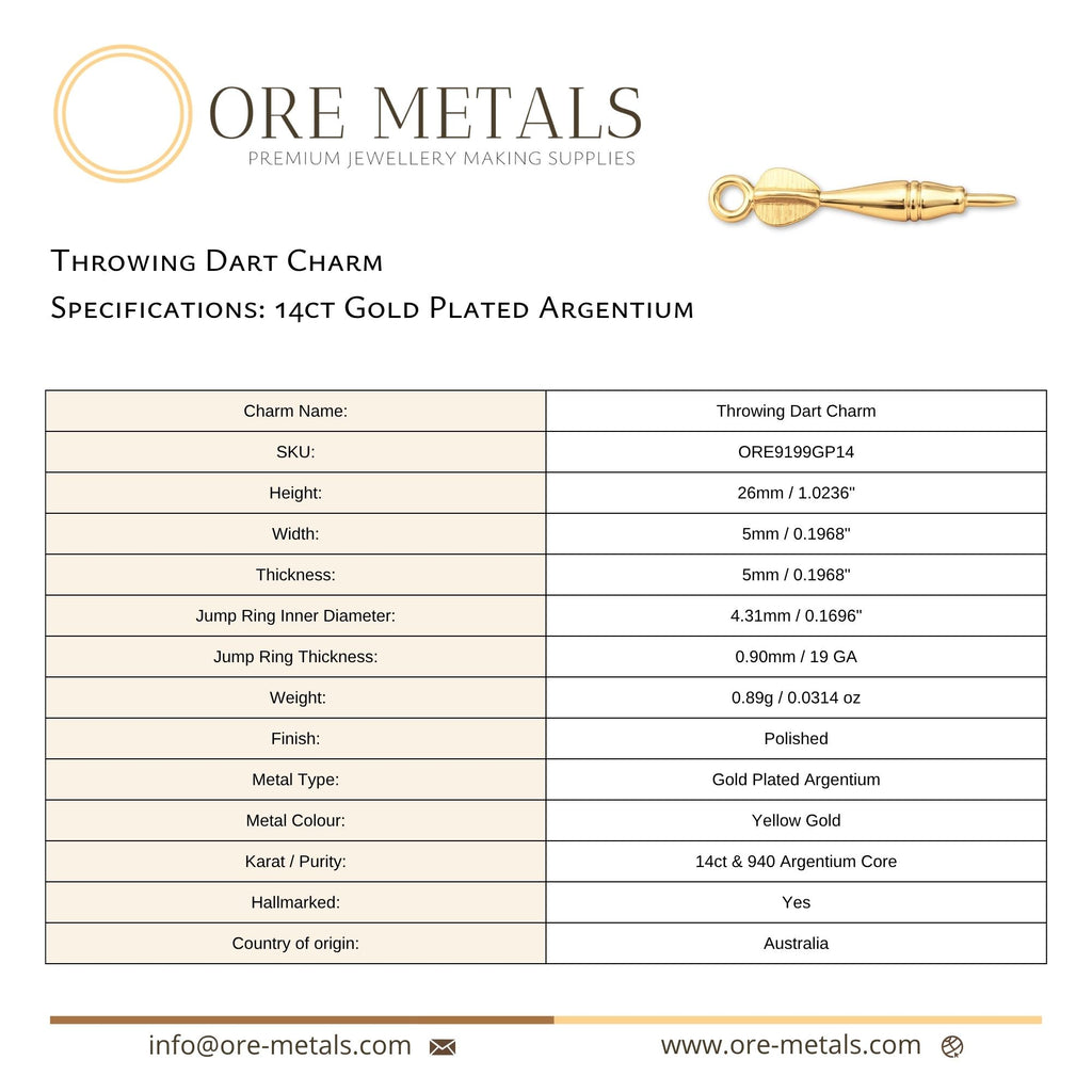 14ct Gold Plated - Throwing Dart Charm