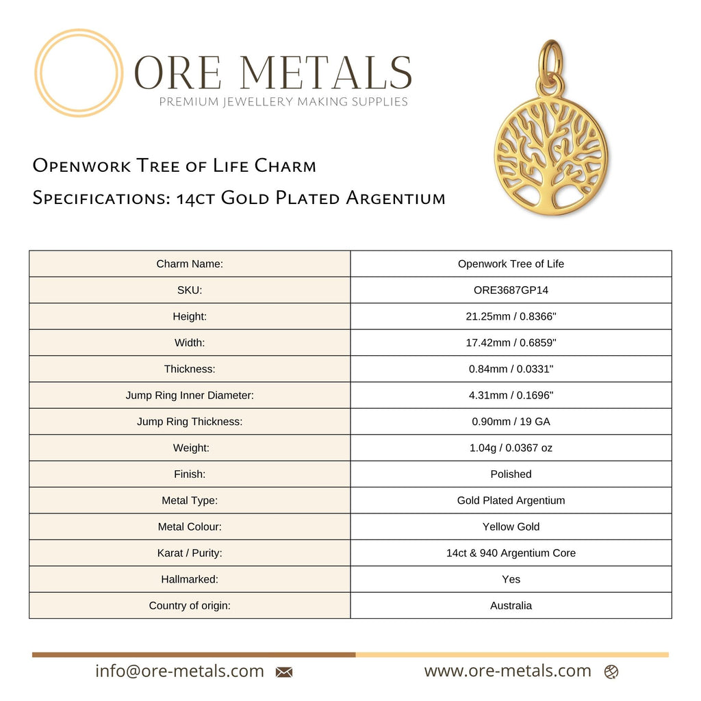 14ct Gold Plated - Openwork Tree of Life Charm