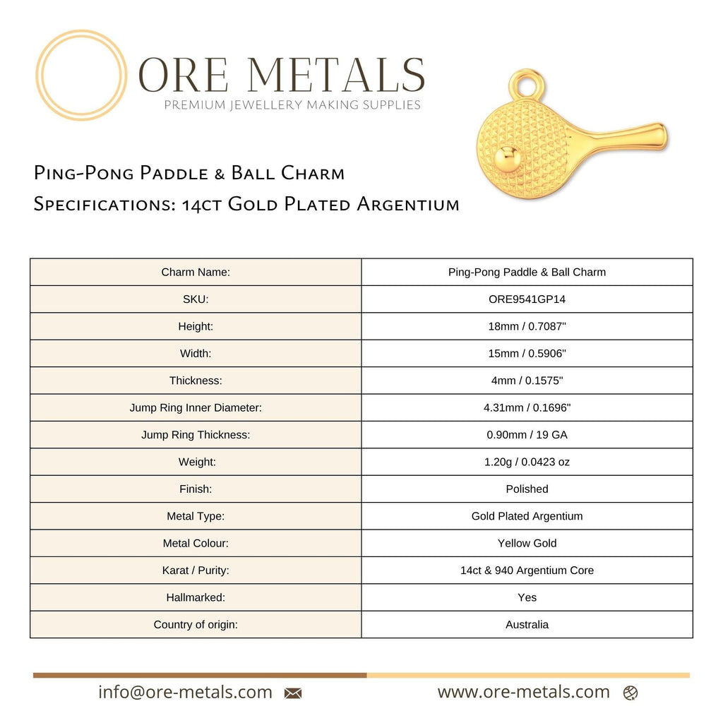 14ct Gold Plated - Table Tennis Paddle Charm