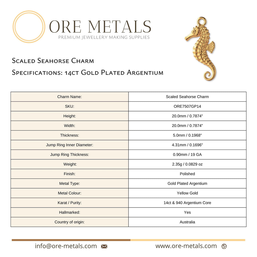 14ct Gold Plated - Scaled Seahorse Charm