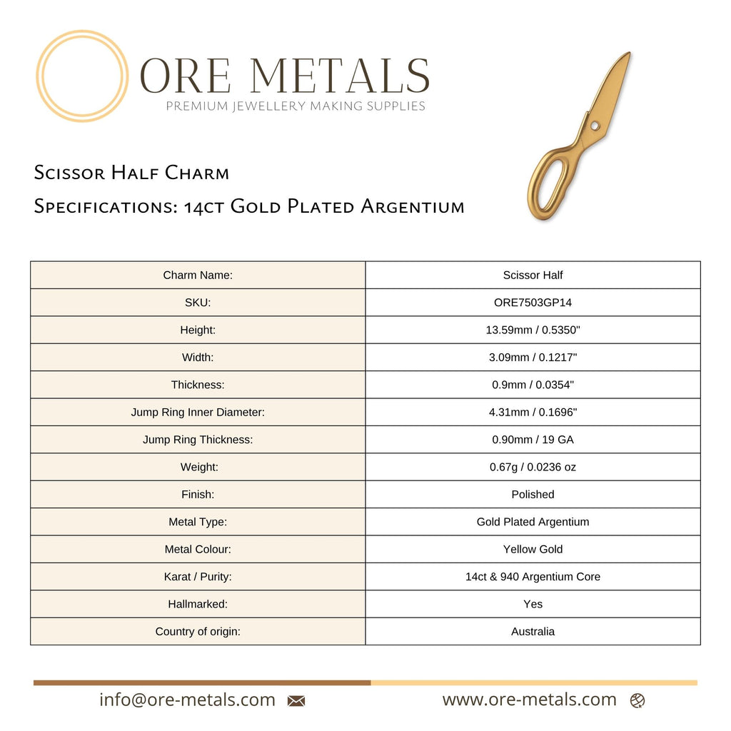 14ct Gold Plated - Scissor Half Charm