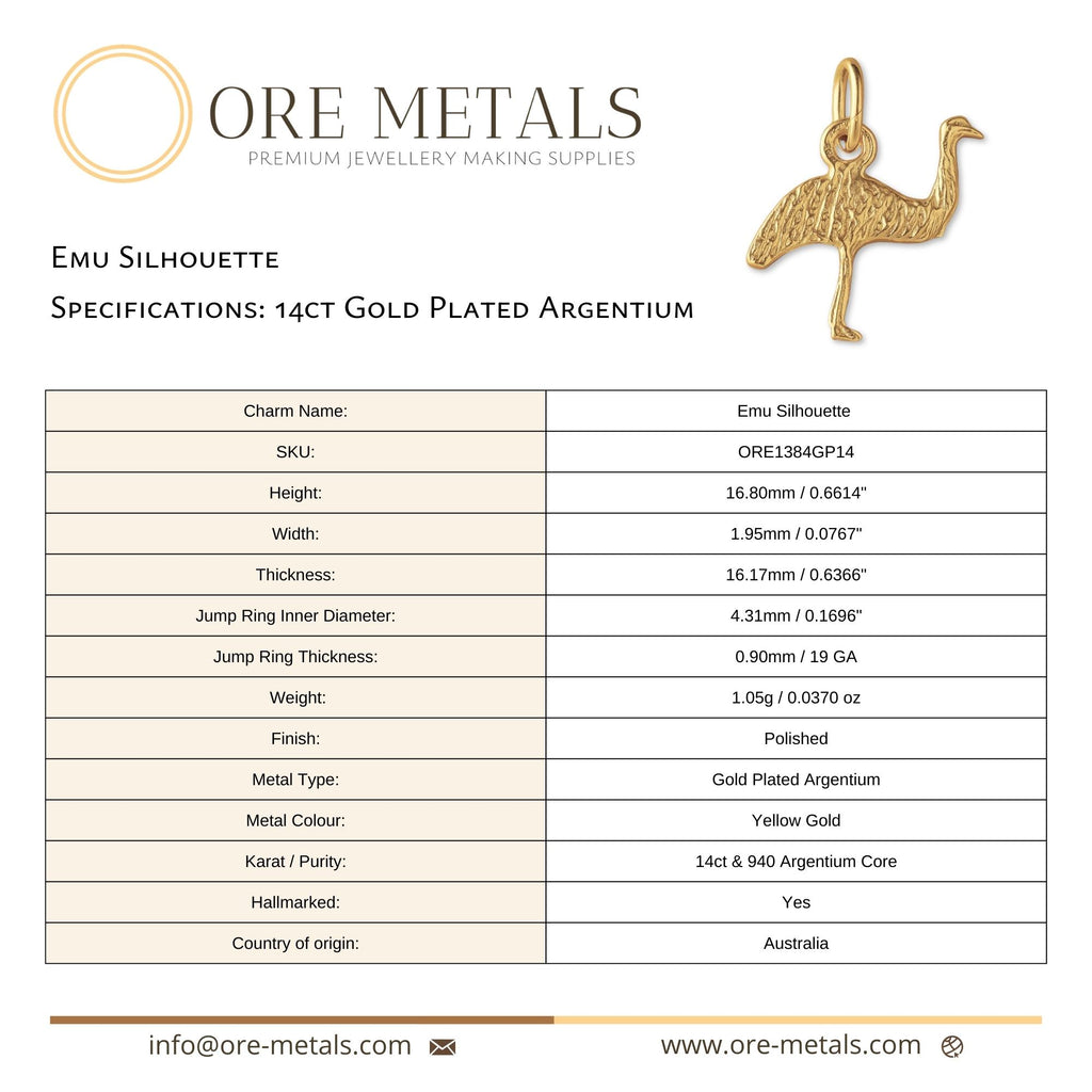14ct Gold Plated - Emu Silhouette Charm