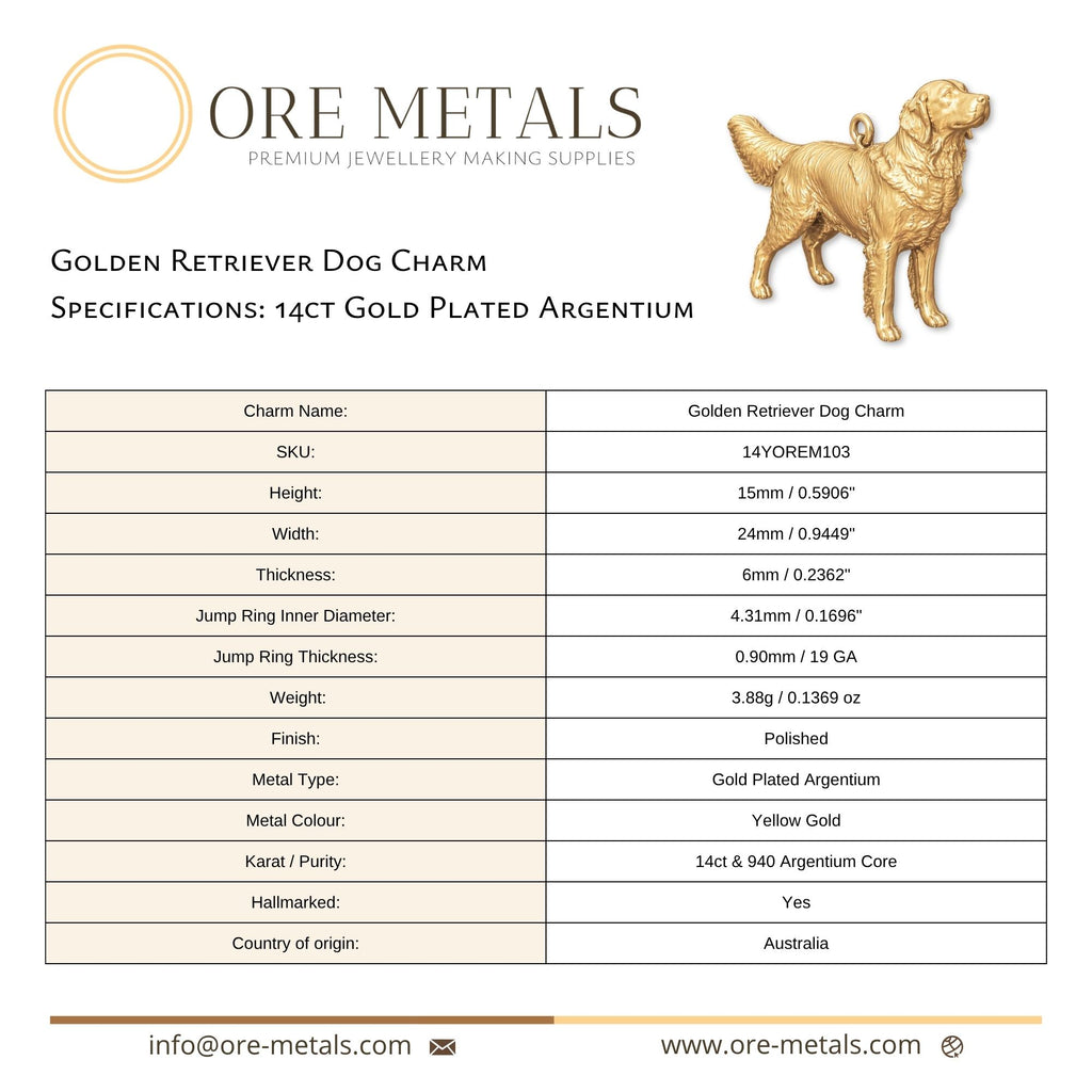 14ct Gold Plated - Golden Retriever Dog Charm