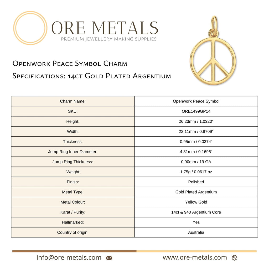 14ct Gold Plated - Openwork Peace Symbol Charm