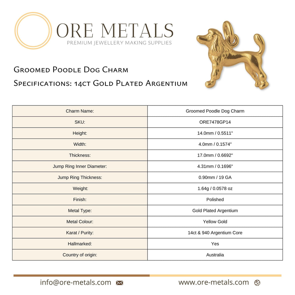 14ct Gold Plated - Groomed Poodle Dog Charm