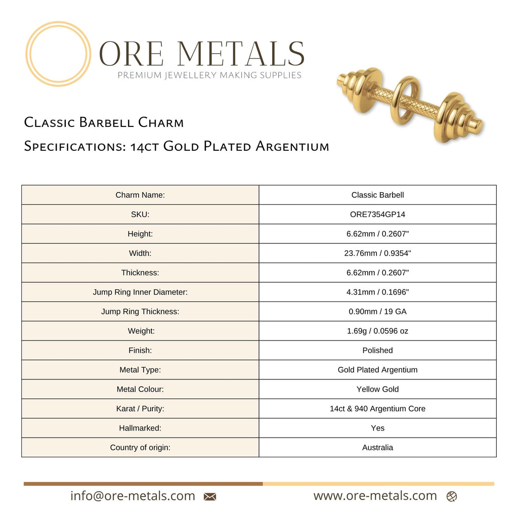 14ct Gold Plated - Classic Barbell Charm