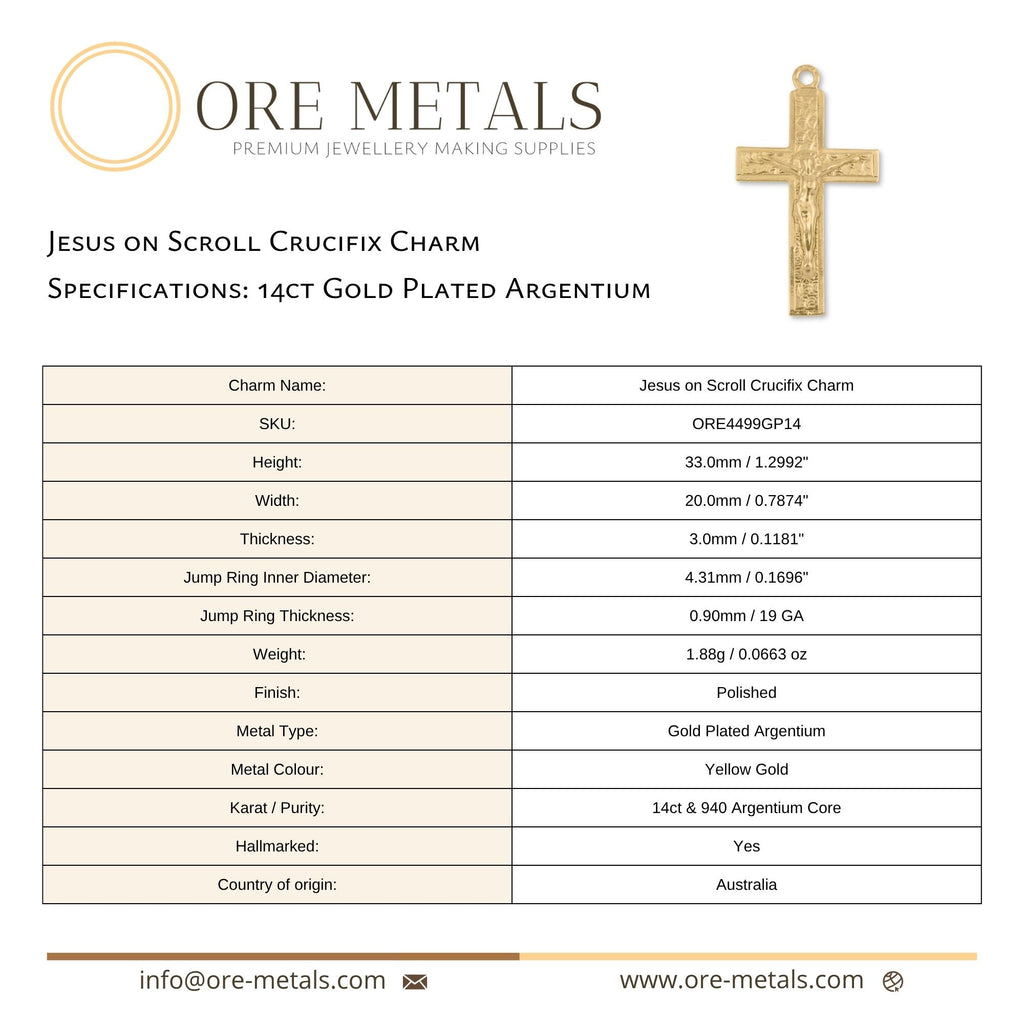 14ct Gold Plated - Jesus on Scroll Crucifix Charm