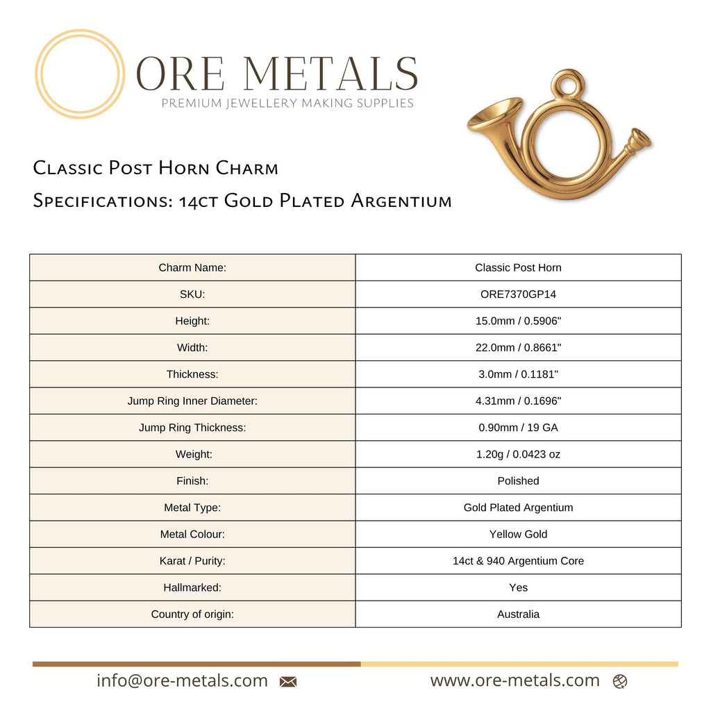 14ct Gold Plated - Classic Post Horn Charm